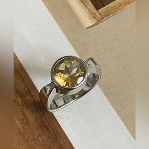 925 Sterling Silver Ring with natural gemstone Citrine Ring US:9